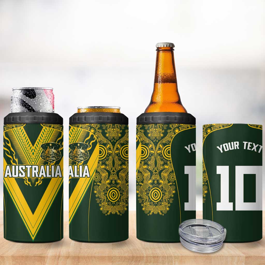Australia Rugby Custom 4 in 1 Can Cooler Tumbler Aboriginal Art Sporty Style - Aussie Hoodie
