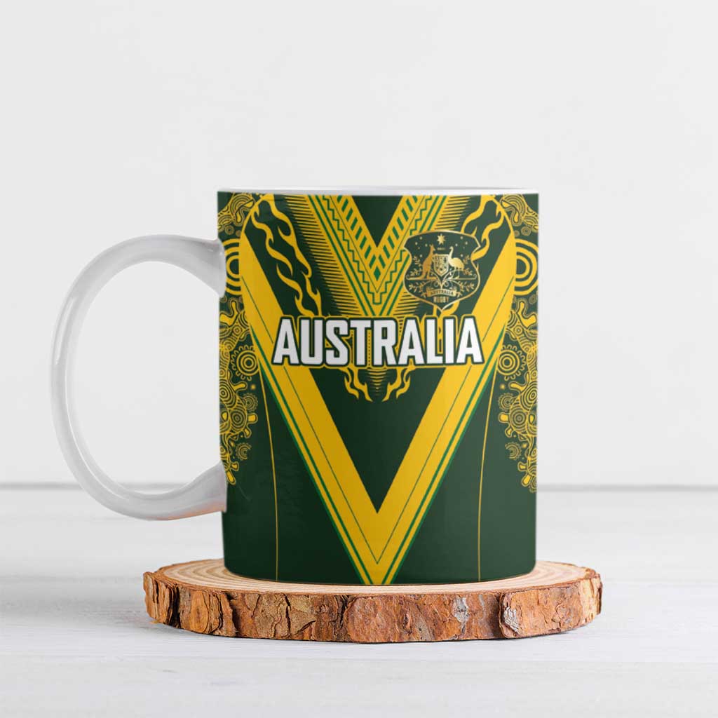 Australia Rugby Custom Ceramic Mug Aboriginal Art Sporty Style - Aussie Hoodie