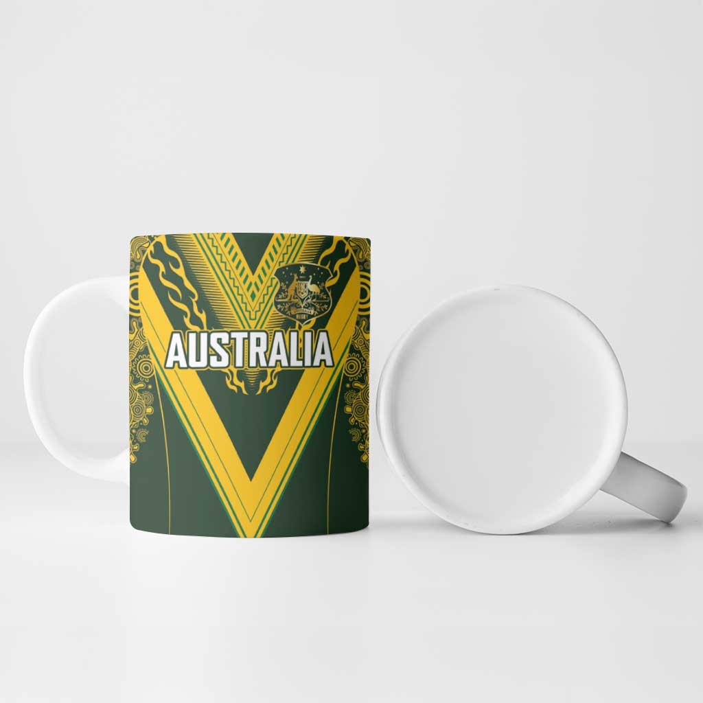 Australia Rugby Custom Ceramic Mug Aboriginal Art Sporty Style - Aussie Hoodie