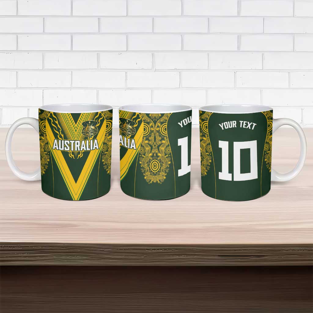 Australia Rugby Custom Ceramic Mug Aboriginal Art Sporty Style - Aussie Hoodie