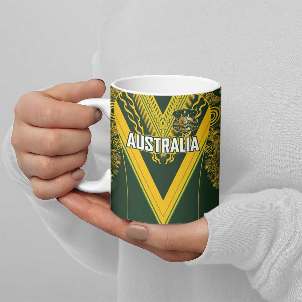 Australia Rugby Custom Ceramic Mug Aboriginal Art Sporty Style - Aussie Hoodie