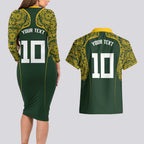 Australia Rugby Custom Couples Matching Long Sleeve Bodycon Dress and Hawaiian Shirt Aboriginal Art Sporty Style - Aussie Hoodie