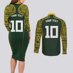Australia Rugby Custom Couples Matching Long Sleeve Bodycon Dress and Long Sleeve Button Shirt Aboriginal Art Sporty Style - Aussie Hoodie