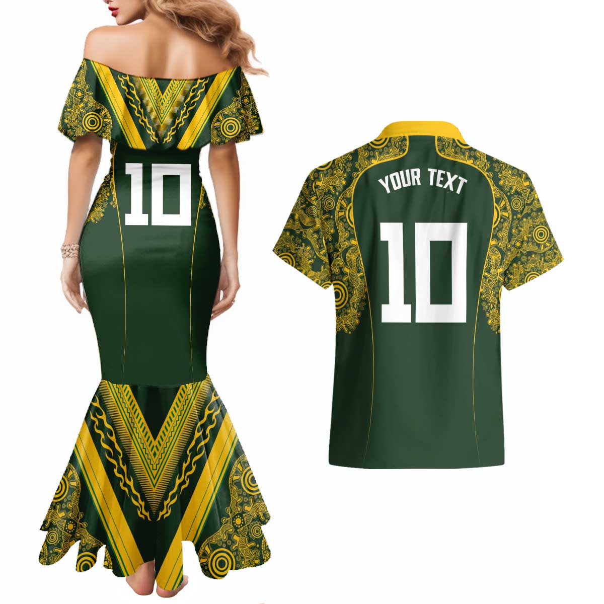 Australia Rugby Custom Couples Matching Mermaid Dress and Hawaiian Shirt Aboriginal Art Sporty Style - Aussie Hoodie