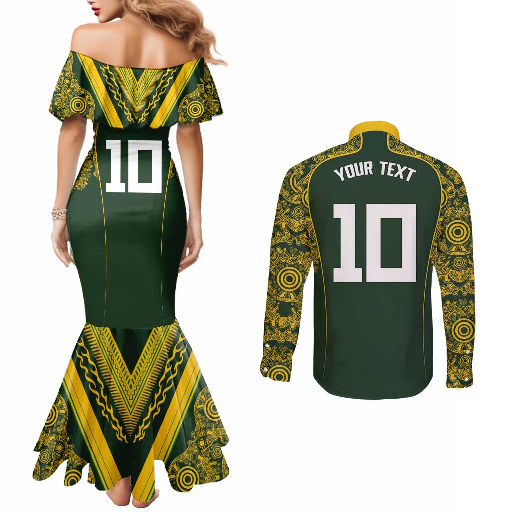 Australia Rugby Custom Couples Matching Mermaid Dress and Long Sleeve Button Shirt Aboriginal Art Sporty Style - Aussie Hoodie