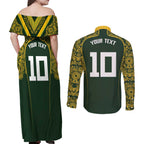 Australia Rugby Custom Couples Matching Off Shoulder Maxi Dress and Long Sleeve Button Shirt Aboriginal Art Sporty Style - Aussie Hoodie