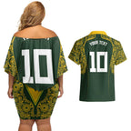 Australia Rugby Custom Couples Matching Off Shoulder Short Dress and Hawaiian Shirt Aboriginal Art Sporty Style - Aussie Hoodie