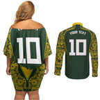 Australia Rugby Custom Couples Matching Off Shoulder Short Dress and Long Sleeve Button Shirt Aboriginal Art Sporty Style - Aussie Hoodie