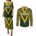 Australia Rugby Custom Couples Matching Puletasi and Long Sleeve Button Shirt Aboriginal Art Sporty Style - Aussie Hoodie