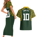Australia Rugby Custom Couples Matching Short Sleeve Bodycon Dress and Hawaiian Shirt Aboriginal Art Sporty Style - Aussie Hoodie