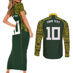 Australia Rugby Custom Couples Matching Short Sleeve Bodycon Dress and Long Sleeve Button Shirt Aboriginal Art Sporty Style - Aussie Hoodie