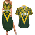 Australia Rugby Custom Couples Matching Summer Maxi Dress and Hawaiian Shirt Aboriginal Art Sporty Style - Aussie Hoodie