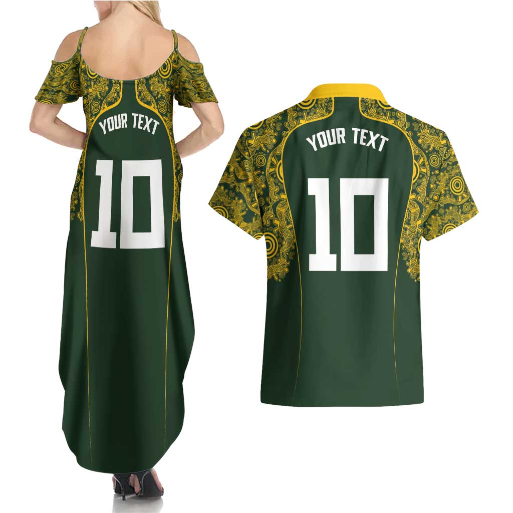 Australia Rugby Custom Couples Matching Summer Maxi Dress and Hawaiian Shirt Aboriginal Art Sporty Style - Aussie Hoodie