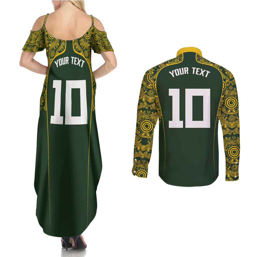 Australia Rugby Custom Couples Matching Summer Maxi Dress and Long Sleeve Button Shirt Aboriginal Art Sporty Style - Aussie Hoodie