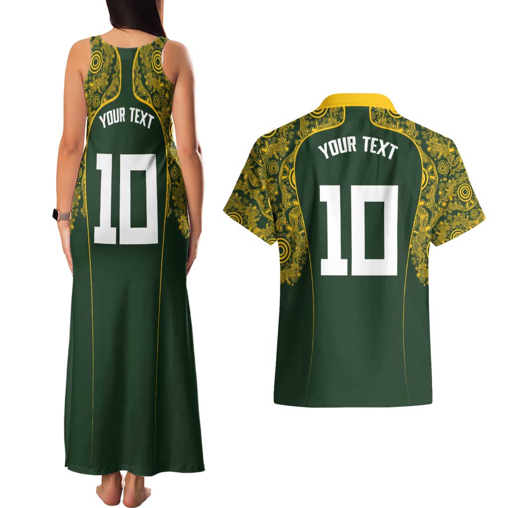 Australia Rugby Custom Couples Matching Tank Maxi Dress and Hawaiian Shirt Aboriginal Art Sporty Style - Aussie Hoodie