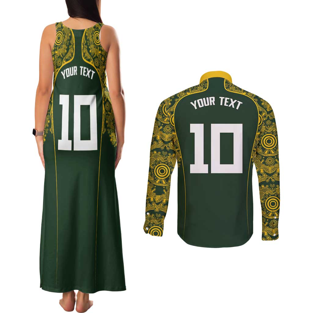 Australia Rugby Custom Couples Matching Tank Maxi Dress and Long Sleeve Button Shirt Aboriginal Art Sporty Style - Aussie Hoodie