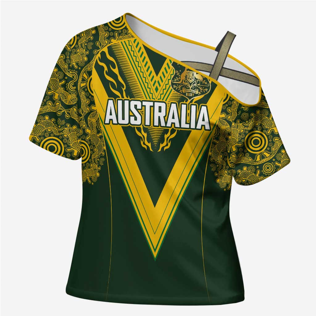 Australia Rugby Custom Cross Shoulder Shirt Aboriginal Art Sporty Style - Aussie Hoodie