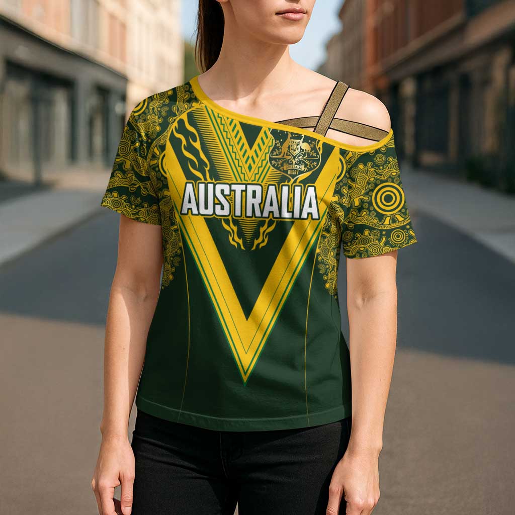 Australia Rugby Custom Cross Shoulder Shirt Aboriginal Art Sporty Style - Aussie Hoodie