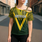 Australia Rugby Custom Cross Shoulder Shirt Aboriginal Art Sporty Style - Aussie Hoodie
