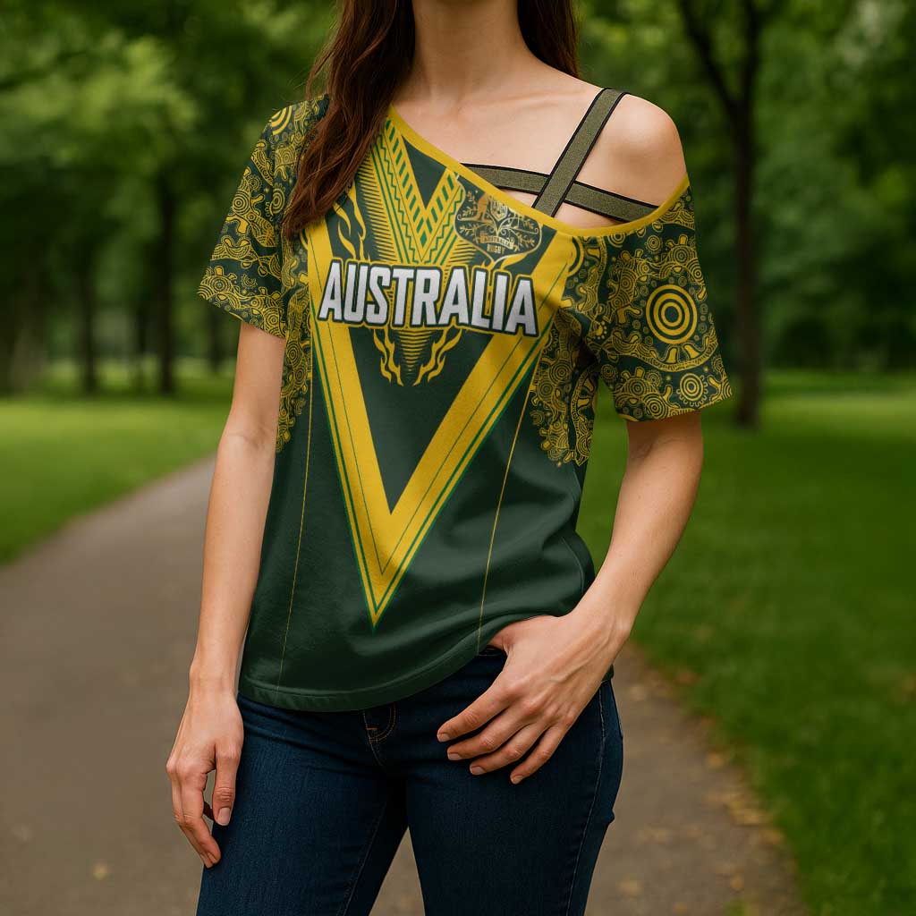 Australia Rugby Custom Cross Shoulder Shirt Aboriginal Art Sporty Style - Aussie Hoodie