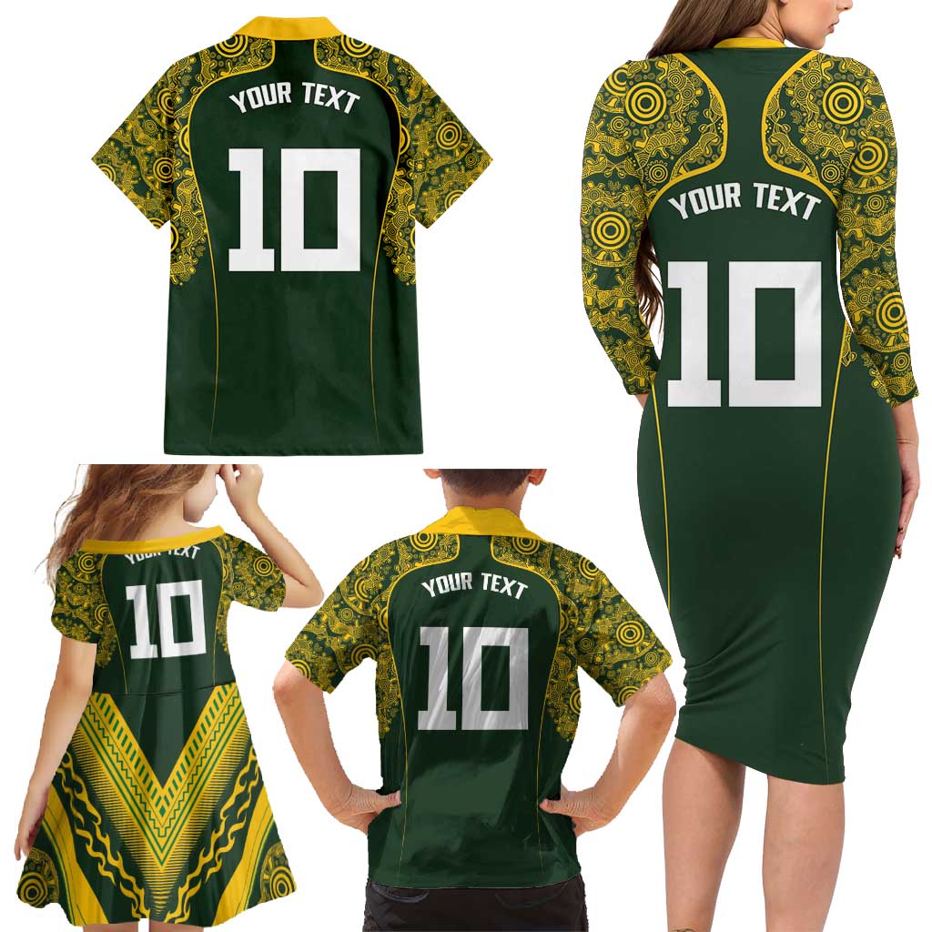 Australia Rugby Custom Family Matching Long Sleeve Bodycon Dress and Hawaiian Shirt Aboriginal Art Sporty Style - Aussie Hoodie