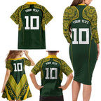 Australia Rugby Custom Family Matching Long Sleeve Bodycon Dress and Hawaiian Shirt Aboriginal Art Sporty Style - Aussie Hoodie