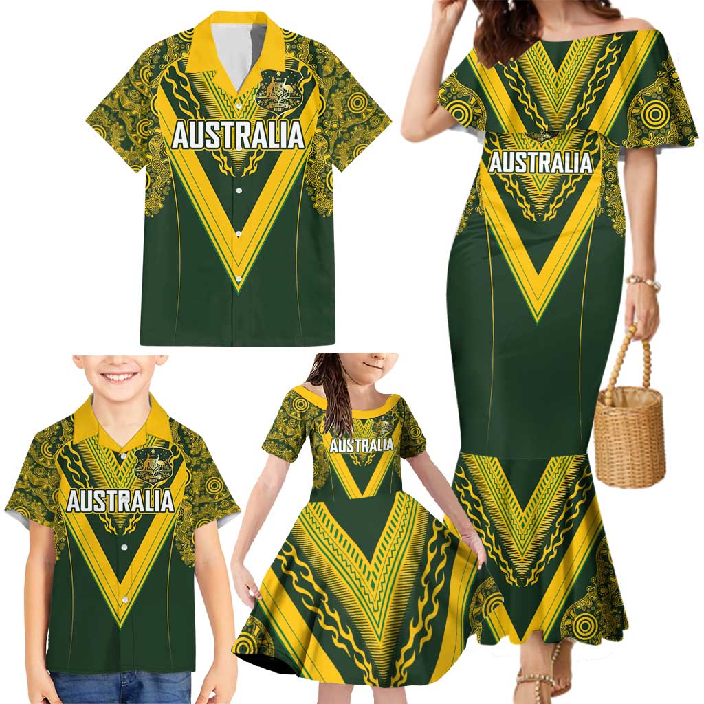 Australia Rugby Custom Family Matching Mermaid Dress and Hawaiian Shirt Aboriginal Art Sporty Style - Aussie Hoodie