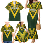 Australia Rugby Custom Family Matching Mermaid Dress and Hawaiian Shirt Aboriginal Art Sporty Style - Aussie Hoodie