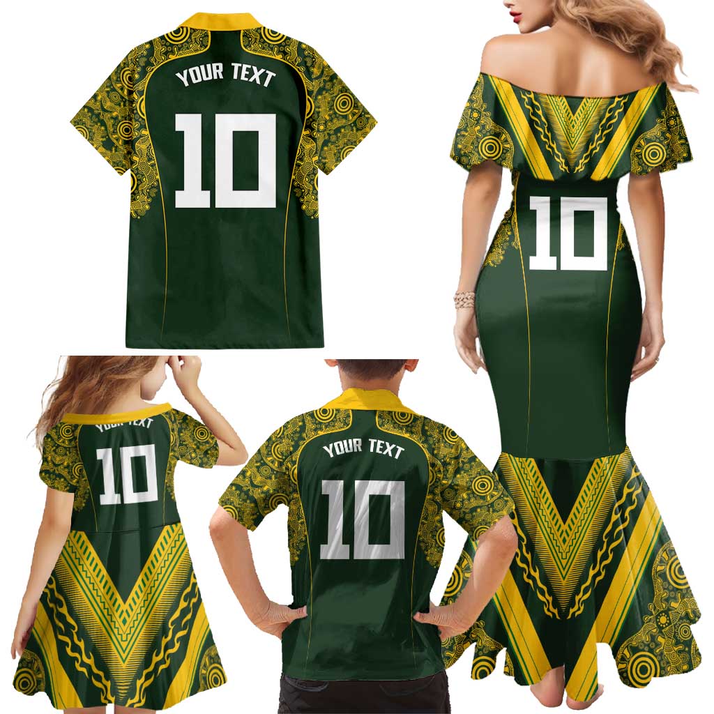 Australia Rugby Custom Family Matching Mermaid Dress and Hawaiian Shirt Aboriginal Art Sporty Style - Aussie Hoodie