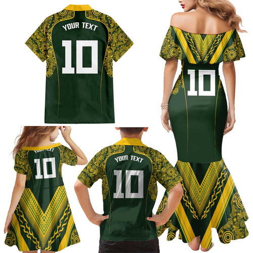 Australia Rugby Custom Family Matching Mermaid Dress and Hawaiian Shirt Aboriginal Art Sporty Style - Aussie Hoodie