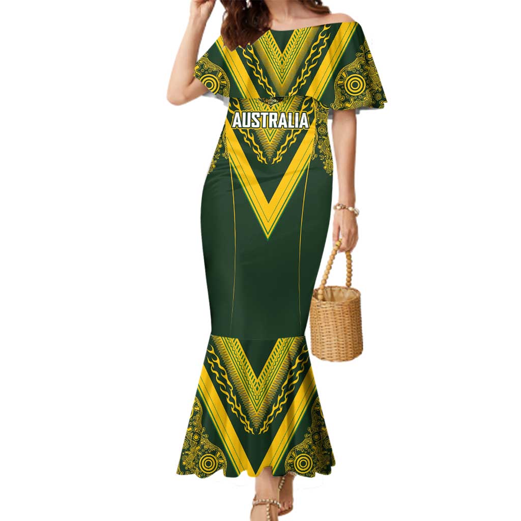 Australia Rugby Custom Family Matching Mermaid Dress and Hawaiian Shirt Aboriginal Art Sporty Style - Aussie Hoodie