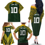 Australia Rugby Custom Family Matching Off The Shoulder Long Sleeve Dress and Hawaiian Shirt Aboriginal Art Sporty Style - Aussie Hoodie