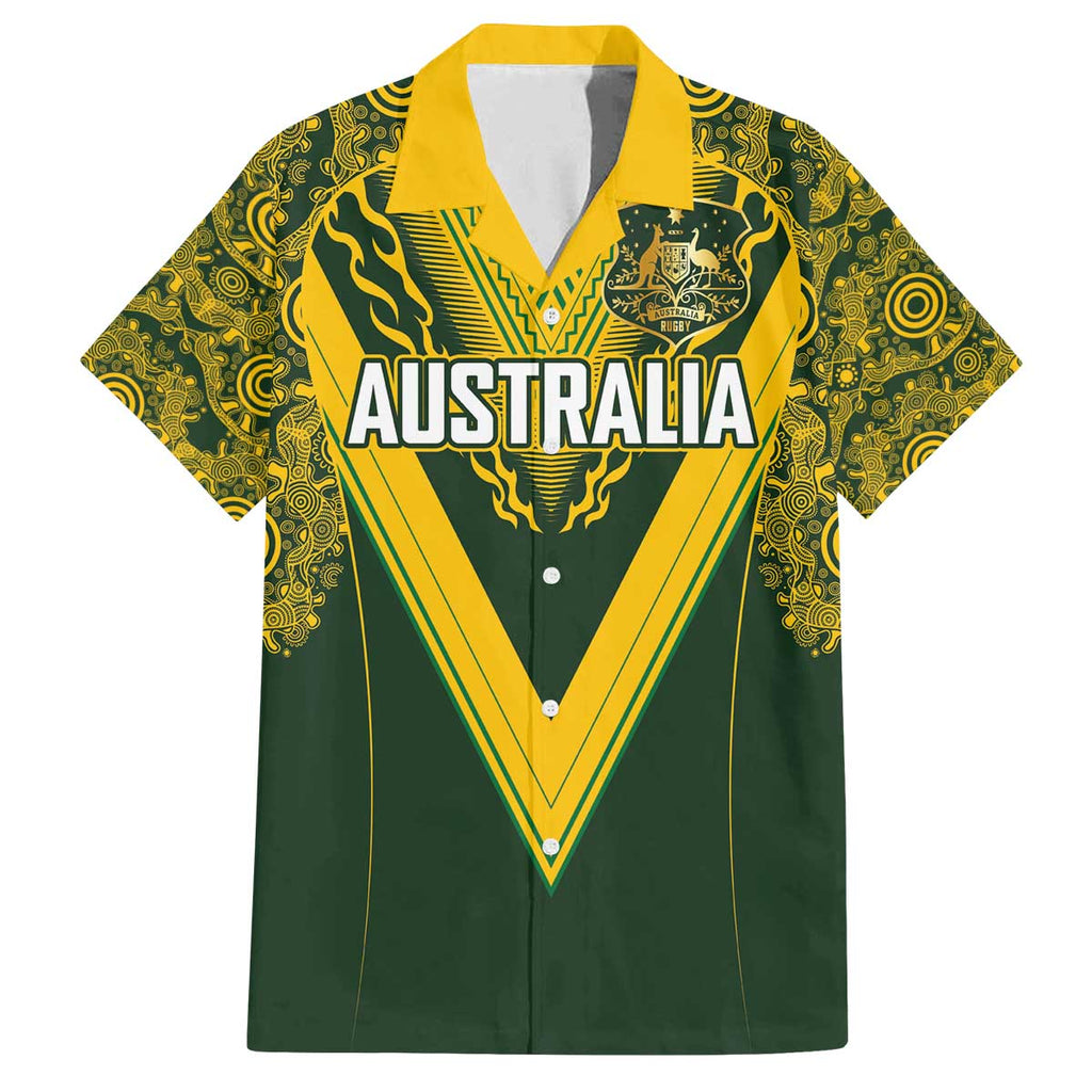 Australia Rugby Custom Family Matching Off The Shoulder Long Sleeve Dress and Hawaiian Shirt Aboriginal Art Sporty Style - Aussie Hoodie