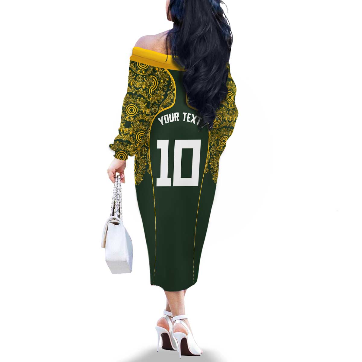 Australia Rugby Custom Family Matching Off The Shoulder Long Sleeve Dress and Hawaiian Shirt Aboriginal Art Sporty Style - Aussie Hoodie