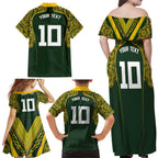 Australia Rugby Custom Family Matching Off Shoulder Maxi Dress and Hawaiian Shirt Aboriginal Art Sporty Style - Aussie Hoodie