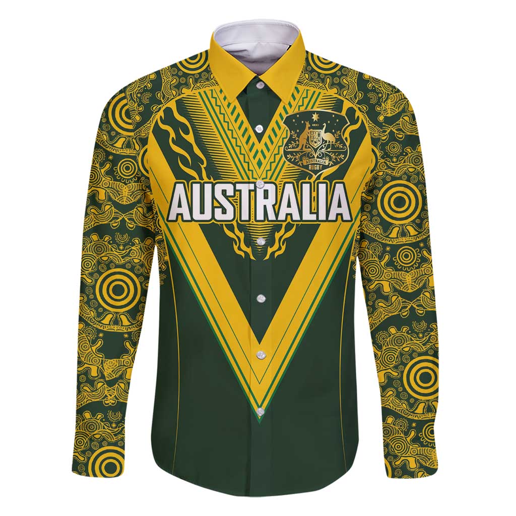 Australia Rugby Custom Family Matching Off Shoulder Maxi Dress and Hawaiian Shirt Aboriginal Art Sporty Style - Aussie Hoodie