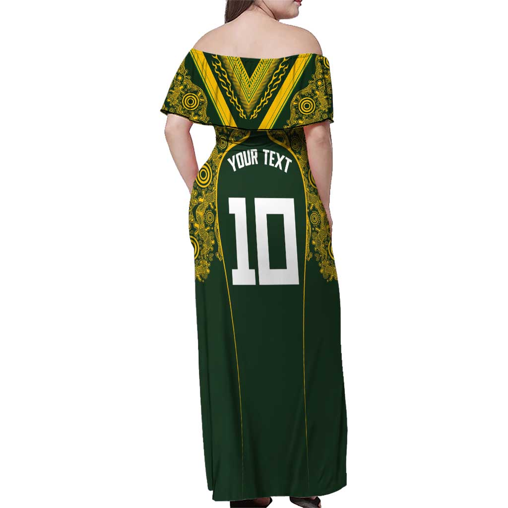 Australia Rugby Custom Family Matching Off Shoulder Maxi Dress and Hawaiian Shirt Aboriginal Art Sporty Style - Aussie Hoodie