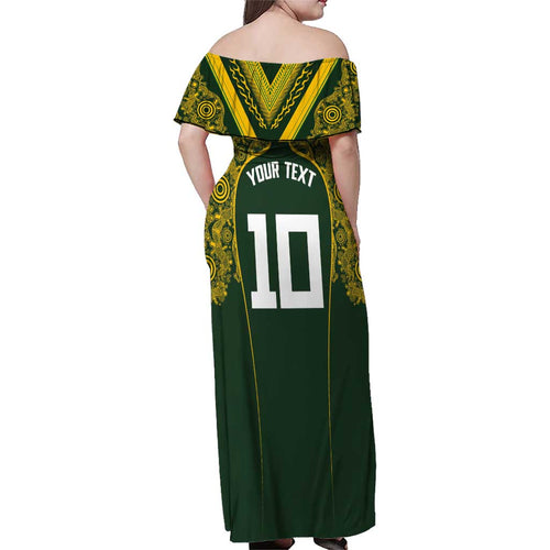 Australia Rugby Custom Family Matching Off Shoulder Maxi Dress and Hawaiian Shirt Aboriginal Art Sporty Style - Aussie Hoodie