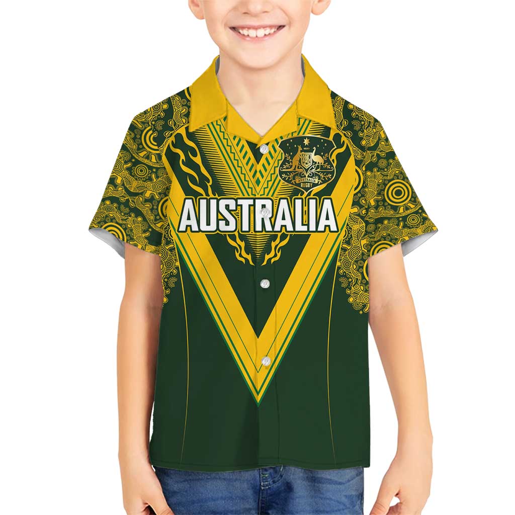 Australia Rugby Custom Family Matching Off Shoulder Maxi Dress and Hawaiian Shirt Aboriginal Art Sporty Style - Aussie Hoodie