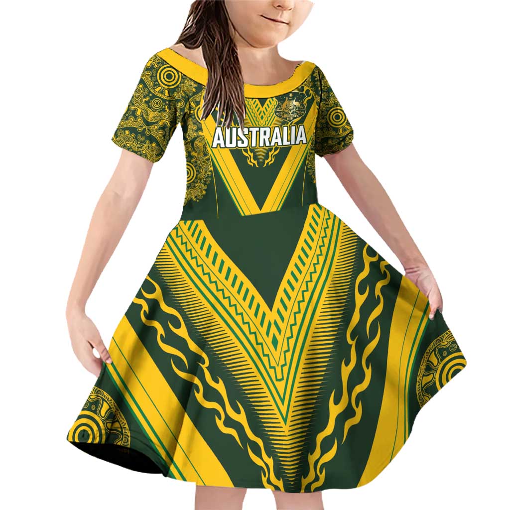 Australia Rugby Custom Family Matching Off Shoulder Short Dress and Hawaiian Shirt Aboriginal Art Sporty Style - Aussie Hoodie