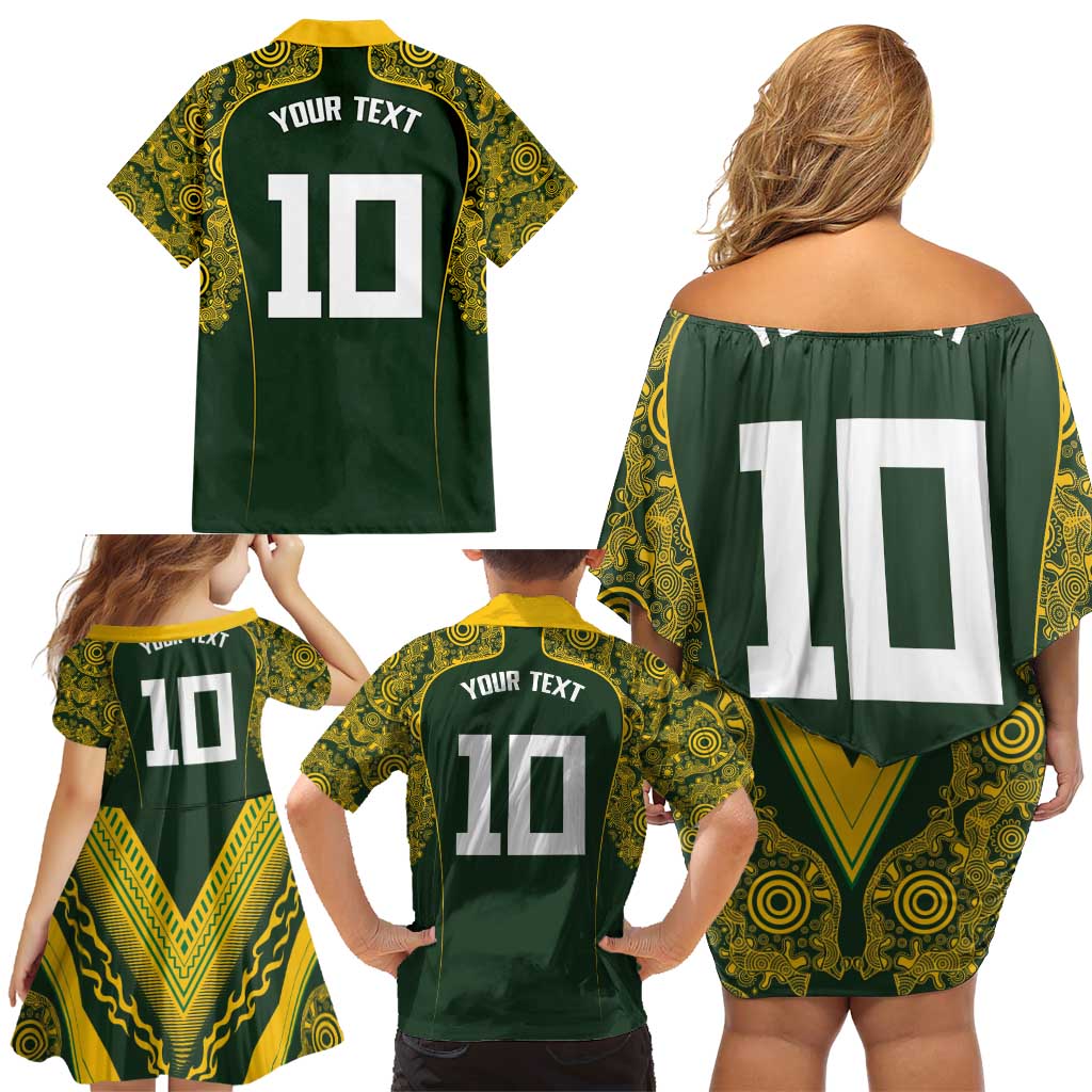 Australia Rugby Custom Family Matching Off Shoulder Short Dress and Hawaiian Shirt Aboriginal Art Sporty Style - Aussie Hoodie