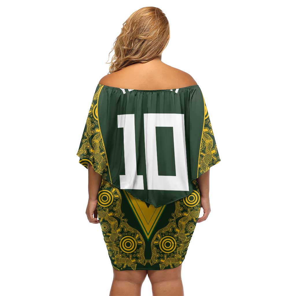 Australia Rugby Custom Family Matching Off Shoulder Short Dress and Hawaiian Shirt Aboriginal Art Sporty Style - Aussie Hoodie
