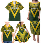 Australia Rugby Custom Family Matching Puletasi and Hawaiian Shirt Aboriginal Art Sporty Style - Aussie Hoodie