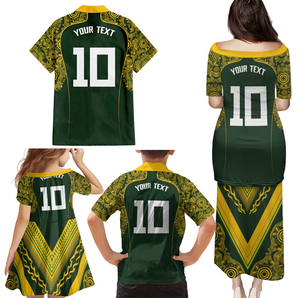 Australia Rugby Custom Family Matching Puletasi and Hawaiian Shirt Aboriginal Art Sporty Style - Aussie Hoodie