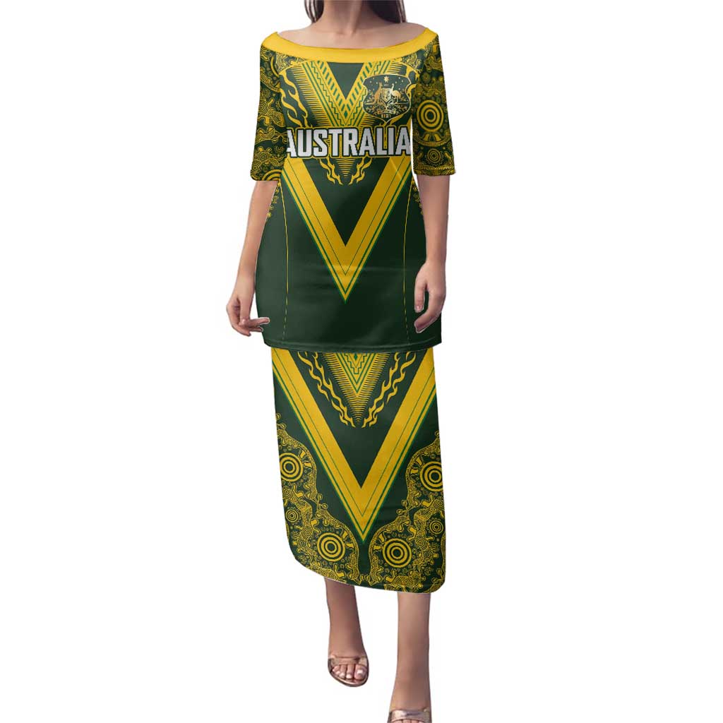 Australia Rugby Custom Family Matching Puletasi and Hawaiian Shirt Aboriginal Art Sporty Style - Aussie Hoodie