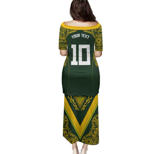 Australia Rugby Custom Family Matching Puletasi and Hawaiian Shirt Aboriginal Art Sporty Style - Aussie Hoodie
