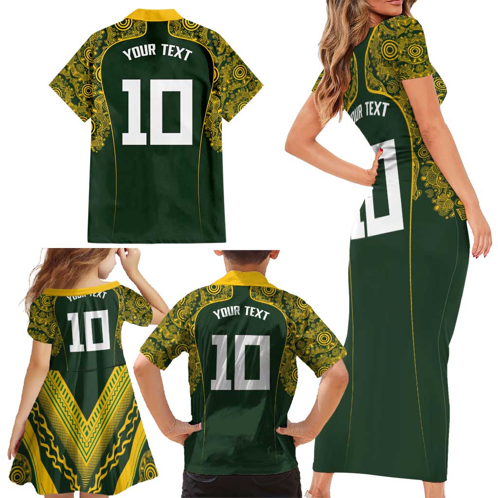 Australia Rugby Custom Family Matching Short Sleeve Bodycon Dress and Hawaiian Shirt Aboriginal Art Sporty Style - Aussie Hoodie