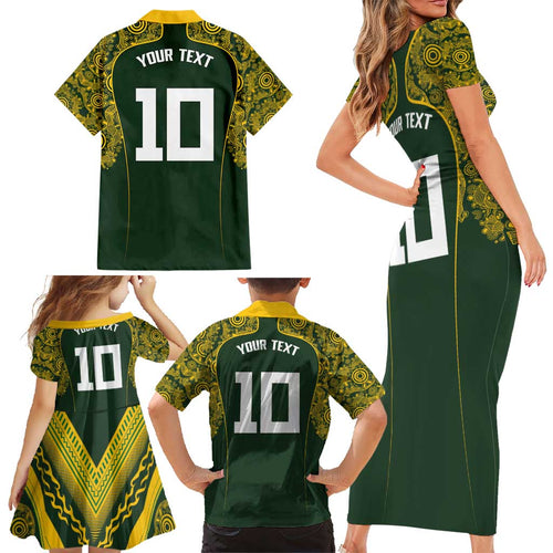 Australia Rugby Custom Family Matching Short Sleeve Bodycon Dress and Hawaiian Shirt Aboriginal Art Sporty Style - Aussie Hoodie