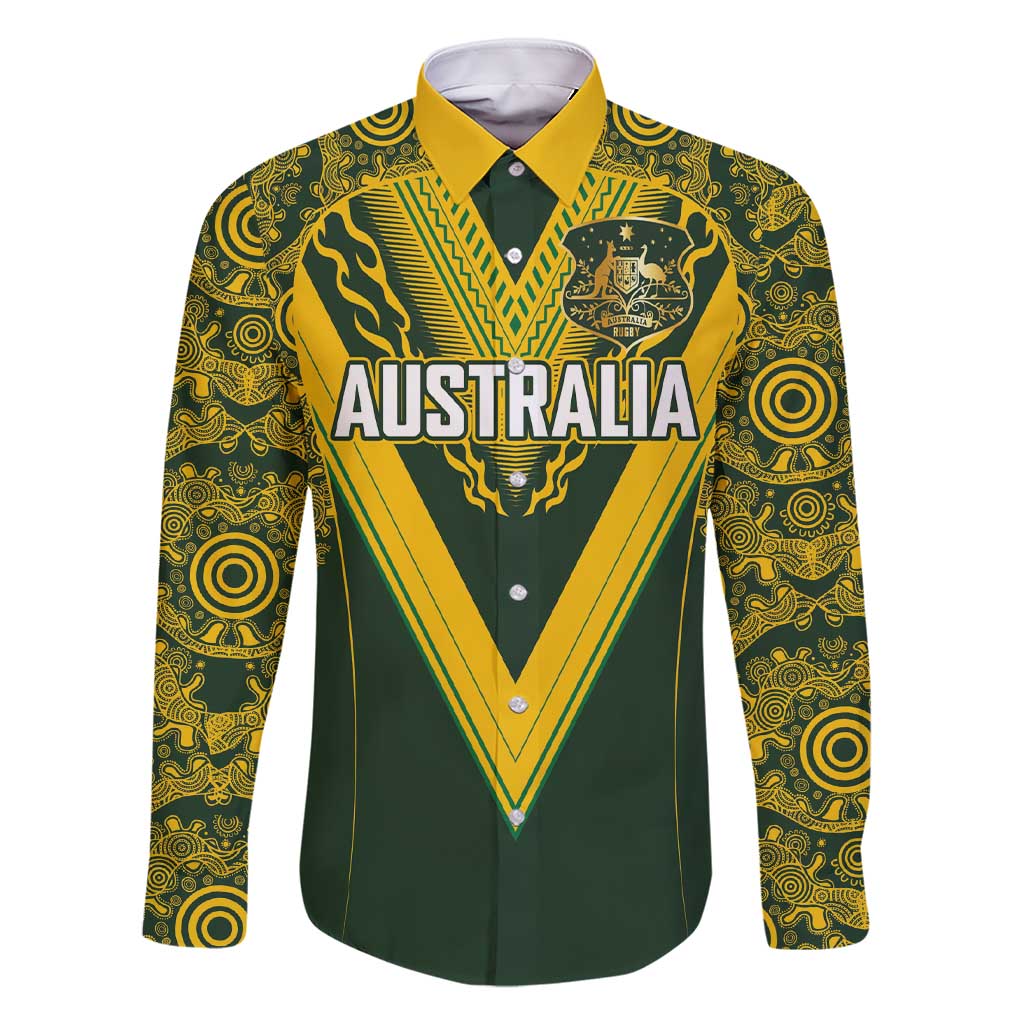 Australia Rugby Custom Family Matching Short Sleeve Bodycon Dress and Hawaiian Shirt Aboriginal Art Sporty Style - Aussie Hoodie