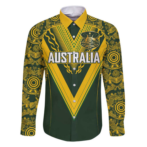Australia Rugby Custom Family Matching Short Sleeve Bodycon Dress and Hawaiian Shirt Aboriginal Art Sporty Style - Aussie Hoodie